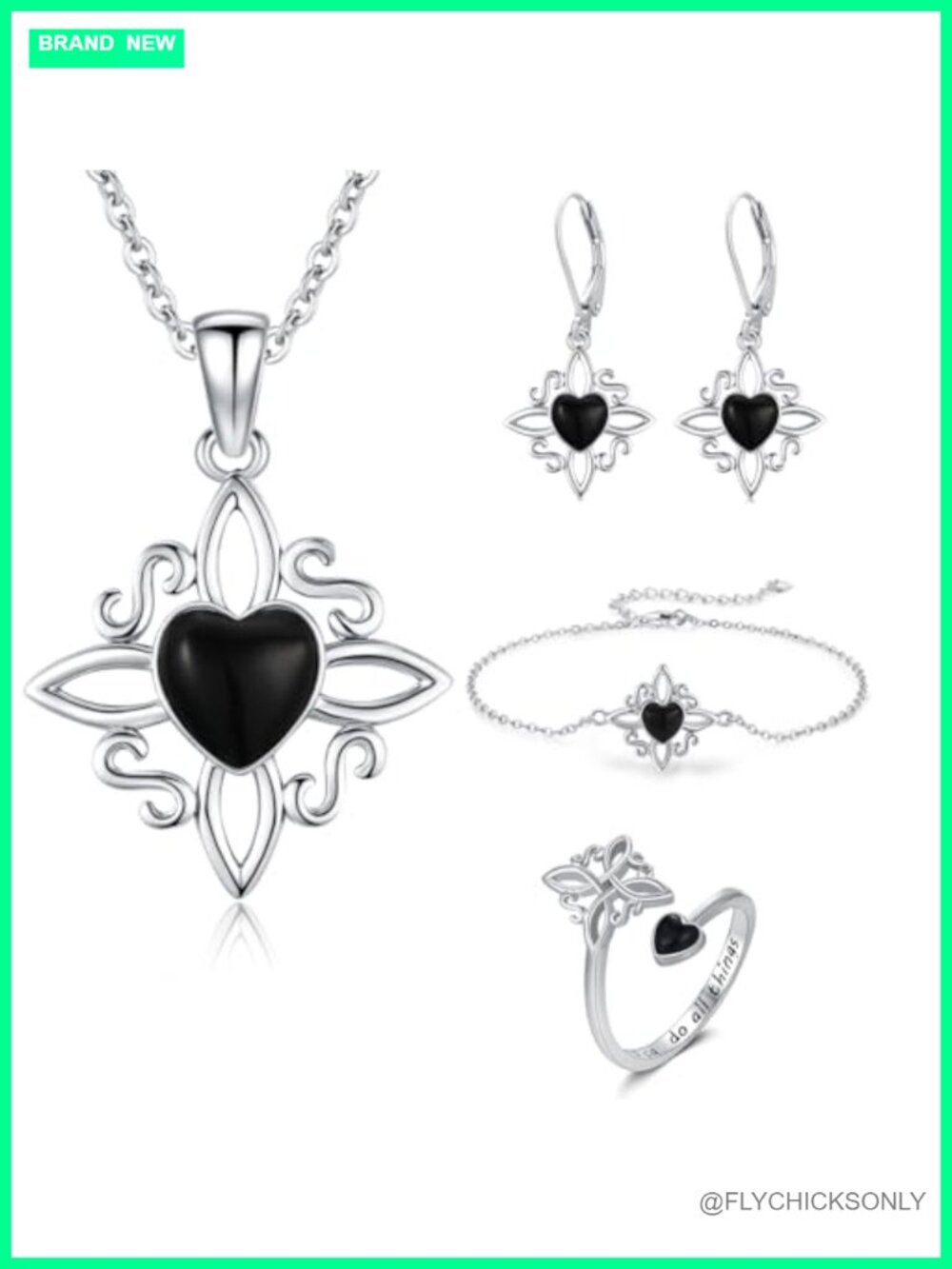 925 Sterling Silver Witches Knot Jewelry Set Necklace Bracelet Ring Earrings